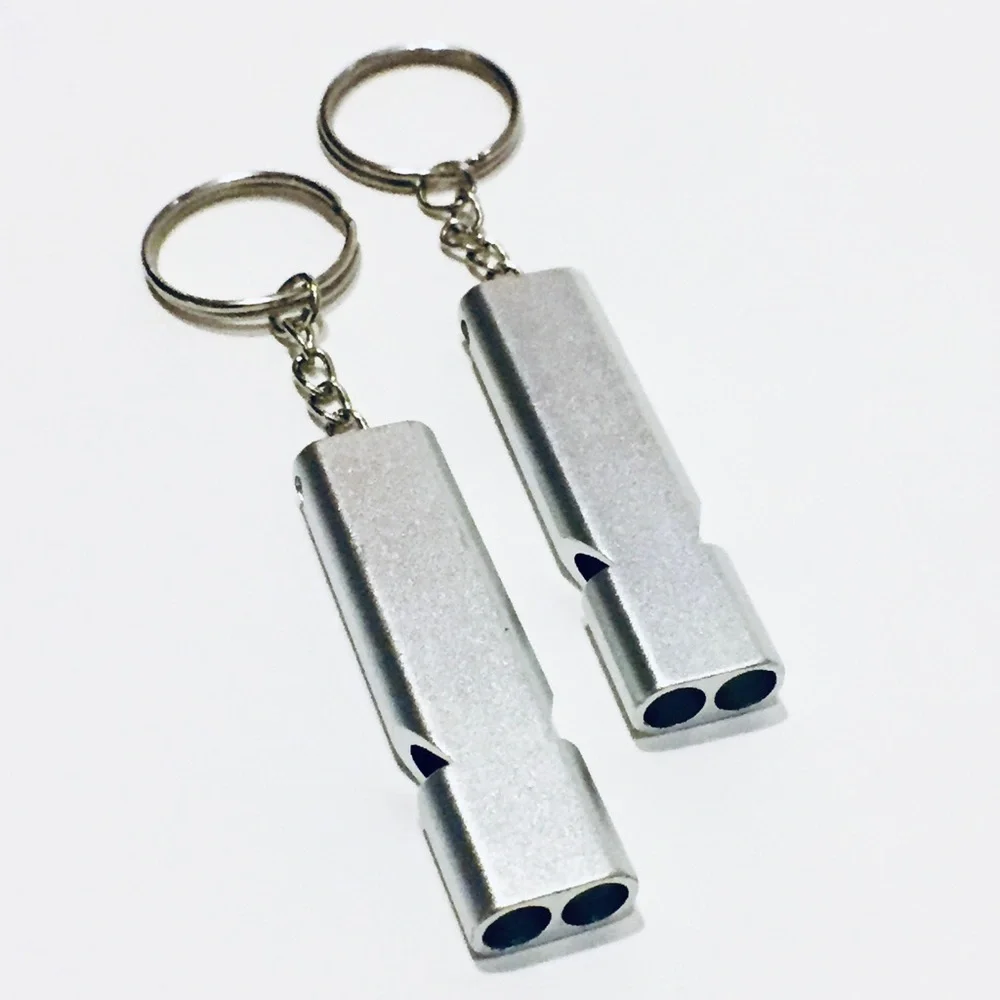 2 Silver Emergency Keychain Whistles Survival Safety‎ Loud Alert Flat Waterproof